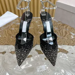 Casual Designer Black Patent Leather Mesh Crystal Stiletto Heels Pointy Toe Women's Fashion High Heels Bride Shoes Pumps 10cm