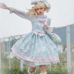 Casual Dresses Sweet Lolita Style Cartoon Print Princess Dress Women Cute Bow Lace Party Strap Girly Harajuku Kawaii Y2k Mini Vestidos