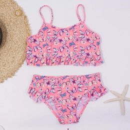 Women's Swimwear Butterfly Print Girls Kids Bikinis 2-8 Years Falbala Children Bikini Set 2024 Summer Baby Girl Swimsuit A281