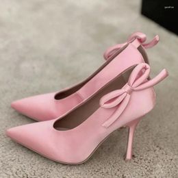 Dress Shoes Pink Bowknot Satin High Heels Brand Designer Spring Stiletto Elegant Party For Women Pointed Toe Pumps Ladies