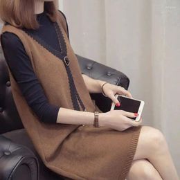 Women's Vests 2024 Spring Woman Loose Casual Dresses Female Knitted Sleeveless Vest V-neck Sweater Outwear Lady Long Thick Knit Pullovers