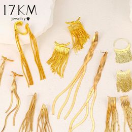 Stud Earrings 17KM Fashion Gold Colour Tassel Long Drop Chain For Women French Vintage Knot Twist Earring 2024 Trend Jewellery Gifts