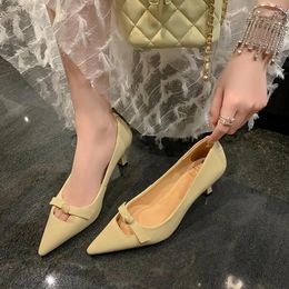 Dress Shoes Spring 2024 French Style Small Fragrance Pointy Temperament Fine Heel Leather With Bow Single Women
