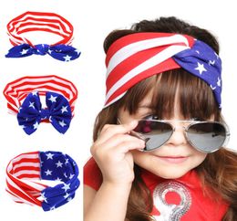 Baby Girls US flag Bunny Ear Bow Headbands Children Kids National Day Cross Knot Hair Accessories Hairbands Girl Bowknot Headwear 6388350