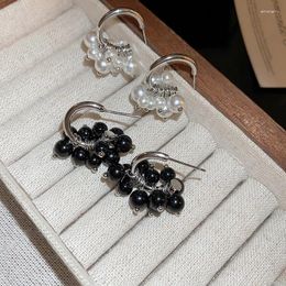 Dangle Earrings Minar Trendy White Black Colour Simulated Pearl C Shaped For Women Femme Silver Plated Copper Tassel Earring