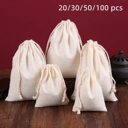 203050100 PcsLot 100% Cotton Drawstring Storage Bag for Gift Package Christmas Party Wedding Craft Packing Plain Pouches 240119