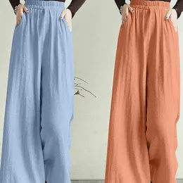 Women's Pants Cotton Linen Loose-fitting Ladies High Waist Wide Leg Casual Trousers Winter Pure Colour Loose L39