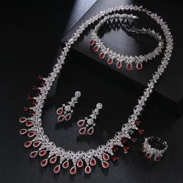 AAA Zircon 4pcs Deluxe Vintage Tassel Water Drop Wedding Bridal Necklace Earrings Set Women Dubai Jewellery Suit 240118