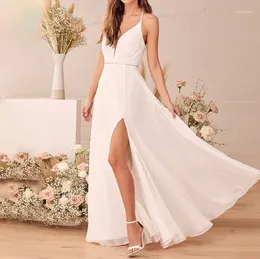 Casual Dresses 2024 Summer Fashion Women's Dress Elegant Party Chiffon Hanging Strap Sleeveless Lace Up Backless Maxi Wedding