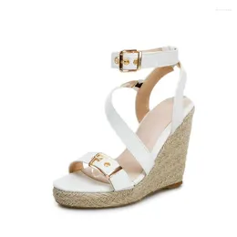 Sandals Summer Platform Wedge For Women Fish Mouth Buckle Strap Sandalias Grass Sole Zapatos Sexy Fashion Dress Holiday Shoes