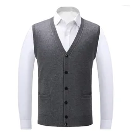 Men's Vests 2024 Spring Wool Vest Men Knitted Cardigan Middle-aged Sleeveless Sweater Loose V-neck Solid Winter Clothes