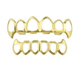 Hip Hop 6 Teeth Hollow Band Diamond Braces Gold Plated Drip Grillz Bling Bling Gold Teeth1862406