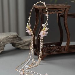 Hair Clips Chinese Tassel Headband Pearl Floral Tiaras For Women Fairy Fringe Step Shake Vitage Han Costume Hairbands Retro Wedding Jewellery