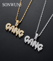 Men CZ GANG Pendant Iced Out Cubic Zircon Necklace Hip Hop gift Jewellery bling bling CN0722649725