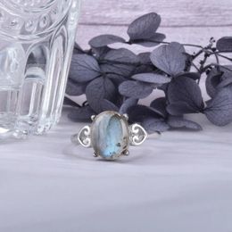 Cluster Rings ITSMOS Natural 8 11mm Labradorite Gemstone Sea Wave Blue MoonLight Vintage Simple Jewellery Gift Band For Women