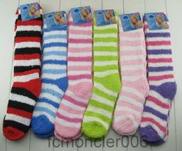 Solid Winter Warm Long Knee Hi Striped Assorted Thick Soft Cosy Fuzzy Socks 12pairs/lot Free Shipping TIQE