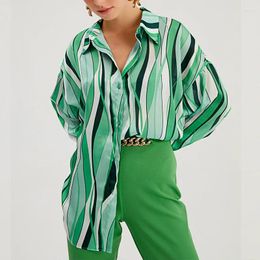 Women's Blouses 2024 Vertical Stripe Loose Cardigan Digital Print Personalized Street Shirt Female Lapel Single Breasted Womens Blouse Top