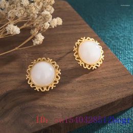 Dangle Earrings White Jade Ear Studs Chalcedony 925 Silver Amulet Jewellery Fashion Zircon Crystal Women Gemstone Natural Gifts