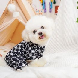 Dog Apparel Pet Jumpsuit Soft Comfortable Adorable Checkerboard Bear Pattern Four-legged Clothes With Traction Ring For Outdoor Walks
