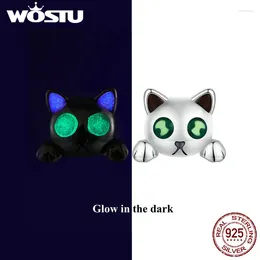 Stud Earrings WOSTU 925 Sterling Silver Lovely Cat Luminous For Women Girl Cute Animal Ear Studs Glow In The Dark Birthday Gift