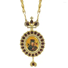 Pendant Necklaces Orthodox Pectoral Cross Necklace Crown Religious Icon Byzantine Catholic Crucifix Zircons Christmas Gift