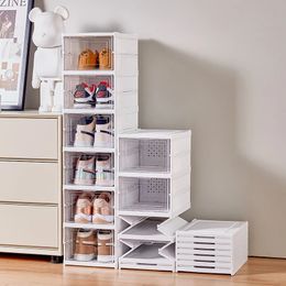 Shoes Box Foldable Transparent Sneaker Shoe Storage Organizers Stackable Dustproof Hightop Cabinet Folding Rack Shelf 240130