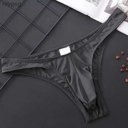 Briefs Panties Mens Thongs Sexy Low Waist G-String for Men Underwear Bulge Pouch T-back Breathable Soft Bikini Black Underpants YQ240215