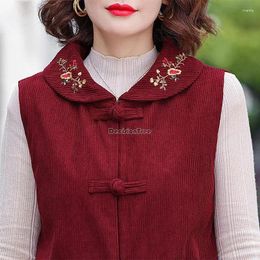 Ethnic Clothing 2024 Autumn And Winter Chinese National Style Clip Embroidery Women's Fashion Loose Casual Sleeveless Vest Top Corduroy S802