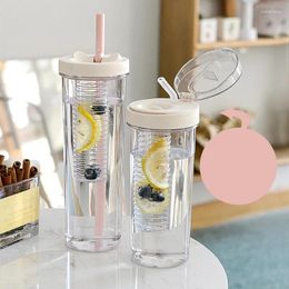 Water Bottles 800ML Cute Bottle With Straw Lid Fruit Tea Built-in Filter Cup Portable Office Drinkware Outdoor Shaker