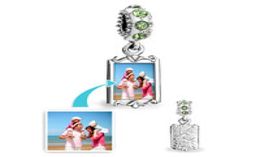 Customised blank square dangle photo charm Birthstone crystal European Charms Fit Chamilia Biagi Charm Bracelet9365857