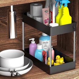 2 Tier Under Sink Organiser Drawer Organisers Storage Rack Kitchen Cabinet Holder Spice 240125