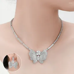 Necklace Earrings Set Gorgeous Mixro-paved Cubic Zirconia Big Butterfly Wedding Bridal For Brides Statement Accessories