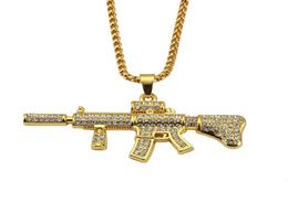 Cool Men M4 Gun Pendant Necklaces Gold Silver Hip Hop Punk Rock Style Full Rhinestone Crystal Fashion Necklace For 29 inch Chain8695645