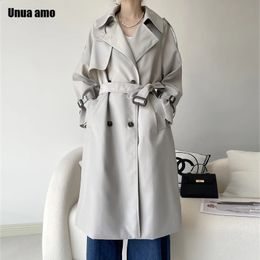 Spring Autumn Simple Long Trench Coat for Women High-end Office Ladies Casual Double Breasted Belted Windbreaker Coats 240202