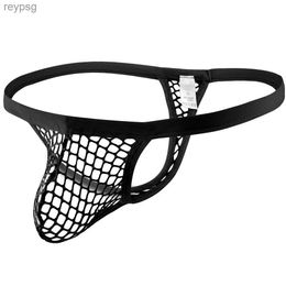 Briefs Panties Men Hollow Out Low-Waist Mesh Thong Sexy Erotic Temptation Underwear Rhombus Perspective sexys porns YQ240215