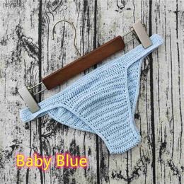 Briefs Panties Couple Knitting Underwar Men Women Sunbathing Hand Crochet Thong Breathable Bikini Beach Underpants G-string Special YQ240215