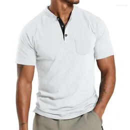 Men's T Shirts 2024 Spring/Summer Foreign Trade Large Solid Short Sleeve Three Breasted Pocket T-shirt Polo Shirt
