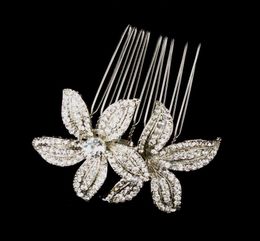 2 Inch Vintage Style Rhodium Silver Plated Clear Rhinestone Crystal Diamante Women Flower Hair Comb Jewelry1429094