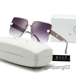 Designer Versage Sunglasses Cycle Luxury Fashion Sports Polarise Sunglass Men Woman Summer Vintage Driving Beach Baseball Purple Frameless Square Sun Glasses