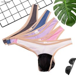 Briefs Panties 1pc Mens Breathable Thongs Mesh Ice Silk U-convex Pouch G-Strings Bikini Male Low Waist Underwear Lingerie YQ240215