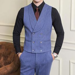 Men's Vests Brand Clothing Suit Herringbone Wool Tweed Double Breasted Waistcoat Tuxedo Groomsmen For Wedding 4XL 5XL