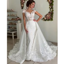 Elegante vestido de casamento de cetim tribunal trem sheer back rendas apliques mangas compridas sexy branco vestidos de noiva 2024 praia boho vestidos de noiva