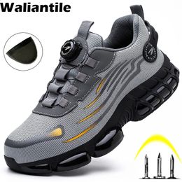 Waliantile Brand Quality Safety Shoes Men Lace Free Puncture Proof Working Boots Steel Toe Anti-smash indestructible Work Shoes 240130