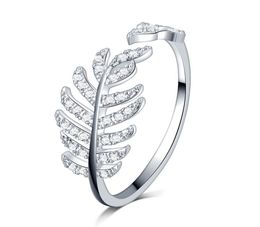 Real Silver Womens Diamond Ring with leaf feather Fit Style Charm 925 Sterling Silver Ring Valentine's Day Gift9715738
