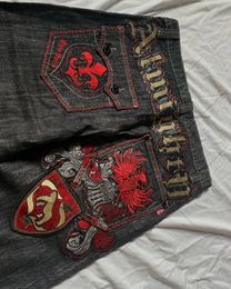 Baggy Jeans Pattern Embroidery Punk Black Jeans Y2k Jeans Men Hip Hop Straight Low Waist Wide Leg Pants Streetwear 240118