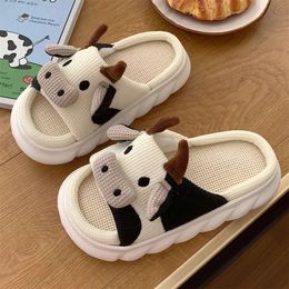 Womens Slippers Summer Four Seasons Indoor Home Sandals and Slippers Cute Cartoon Milk Cow House Slippers Funny Shoes 240129