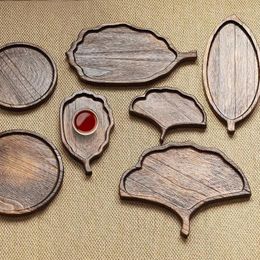 Tea Trays Leaf-shaped Wooden Tray Solid Wood Snack Fruit Creative Teahouse Japanese Dry Kitchen Plates Sets