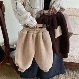 Trousers Boys And Girls Lamb Wool Pants Autumn Winter 2024 Fashionable Cashmere Baby Solid Colour Casual Simple Warm Thick