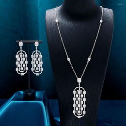 Necklace Earrings Set IN Jewellery 2Pcs Long For Women Cubic Zirconia Party Pendant Sweater Chain Wedding Bridal Accessory