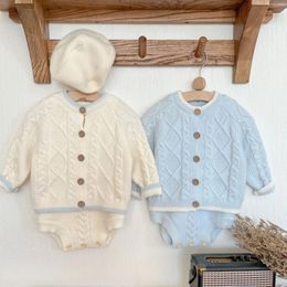 Clothing Sets 2024 Spring Autumn Fashion Born Twist Sweater Suit Boy Girl Baby Knitted Cardigan Long Sleeve Tops Suspenders Bodysuit 2pcs